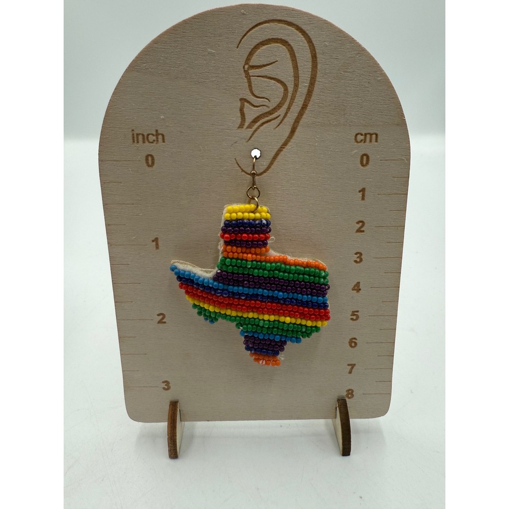 Texas State Rainbow Beaded Drop Earrings Multi Color Striped Seed Bead Jewelry